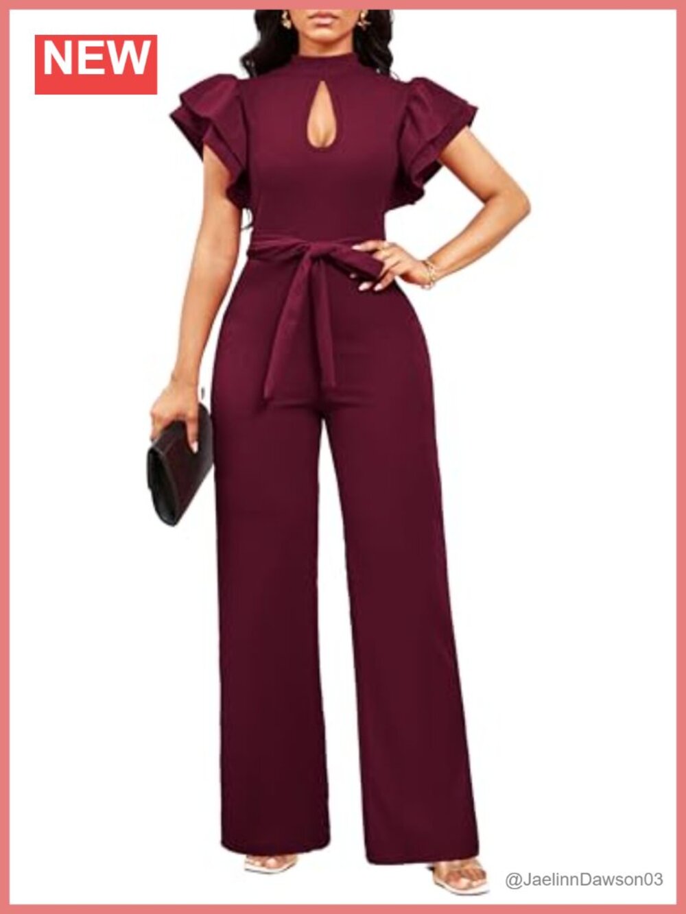 SxClub Women's Dressy Jumpsuit Ruffle Sleeve V-Neck Formal Long Pants Jumper